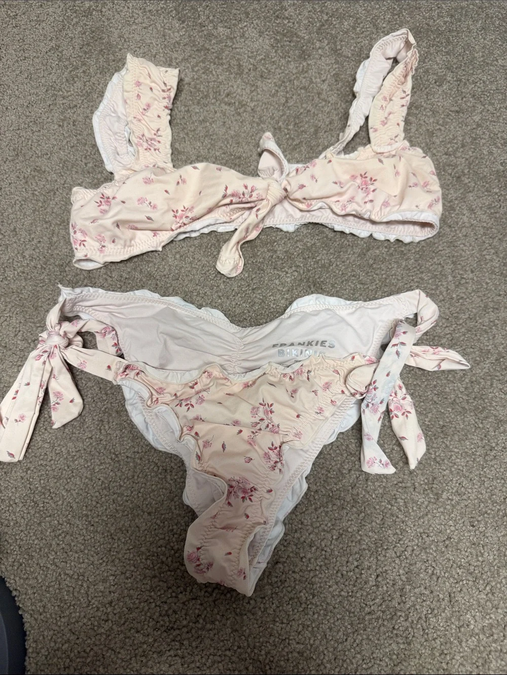 Frankie's Bikinis Light Pink Floral Tie-Side Bandeau Set